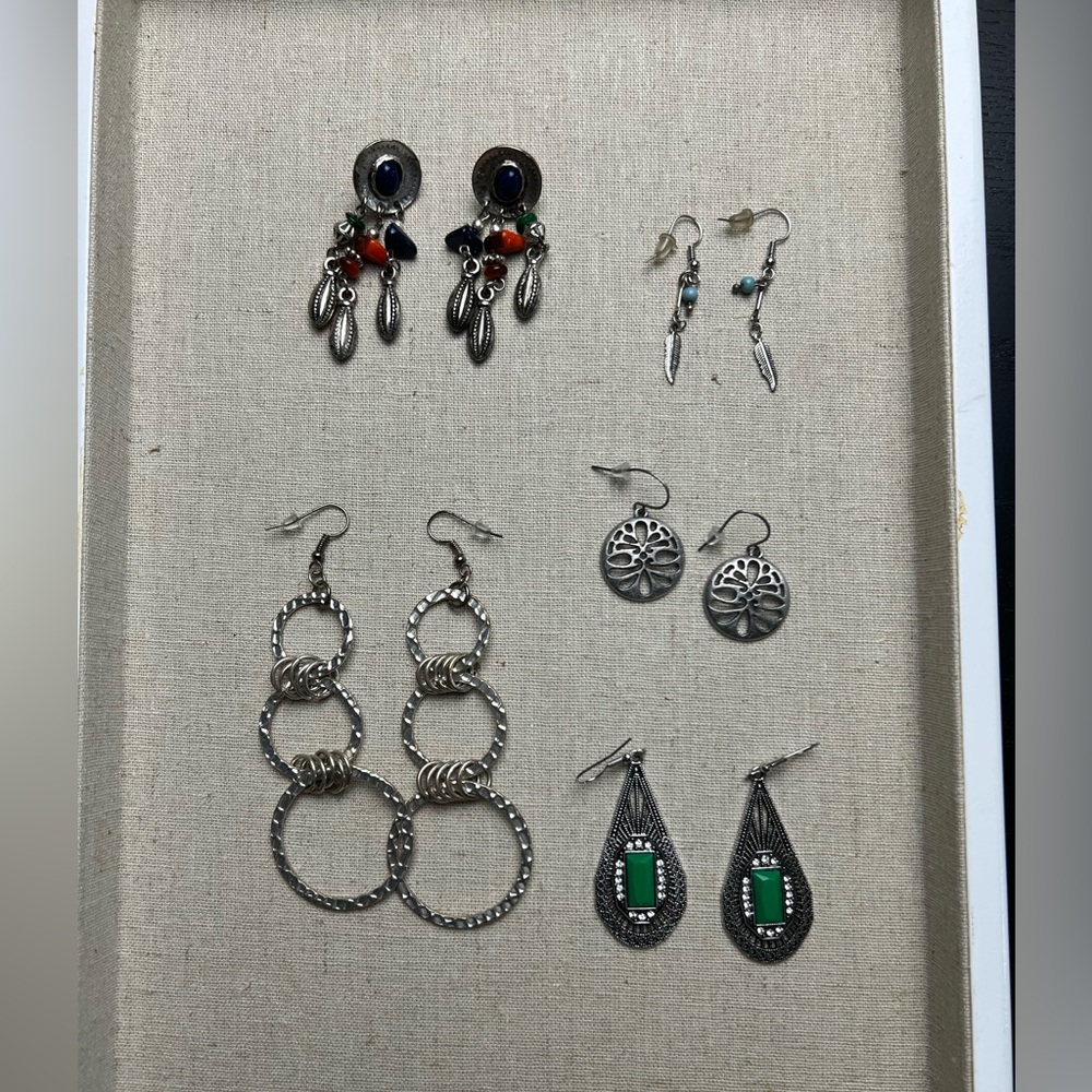 Fashion Earrings Jewelry Southwestern Boho Hippie Silver Tone Bundle of 5 Pairs